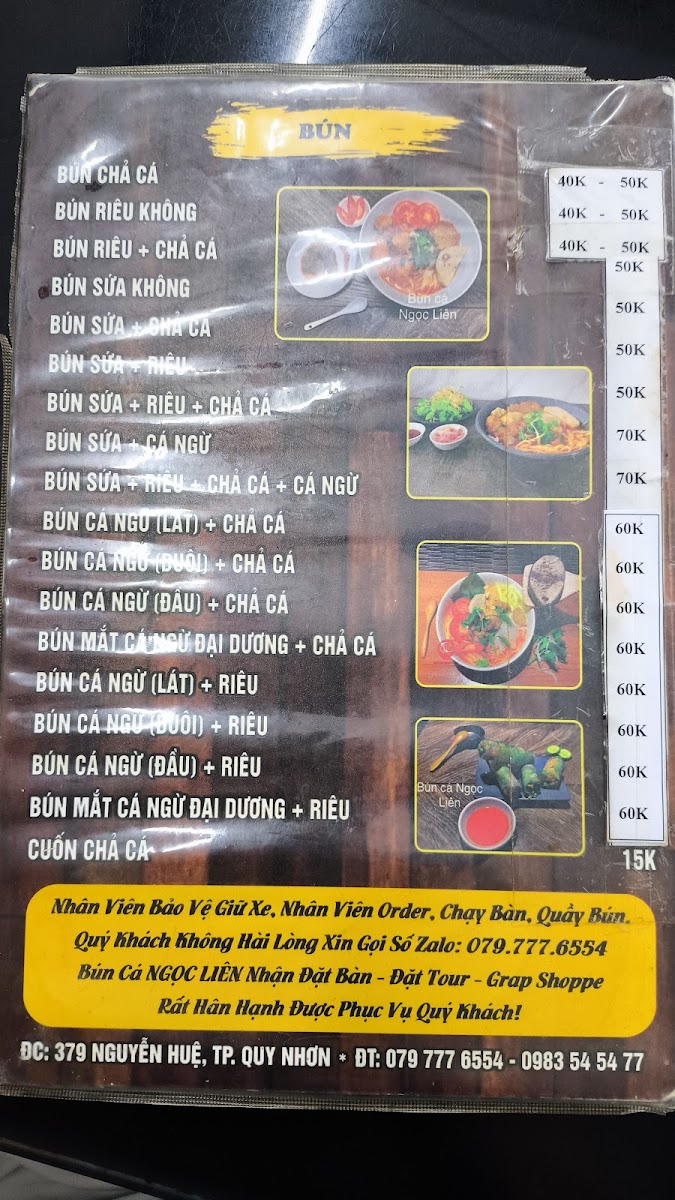 Menu Bún Chả Cá Ngọc Liên-3